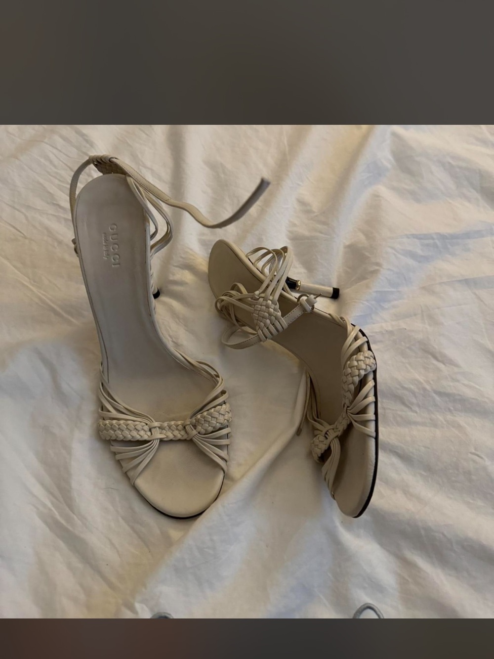 Gucci Cream Braided Strap Heel Sandals - Picture 3 of 3
